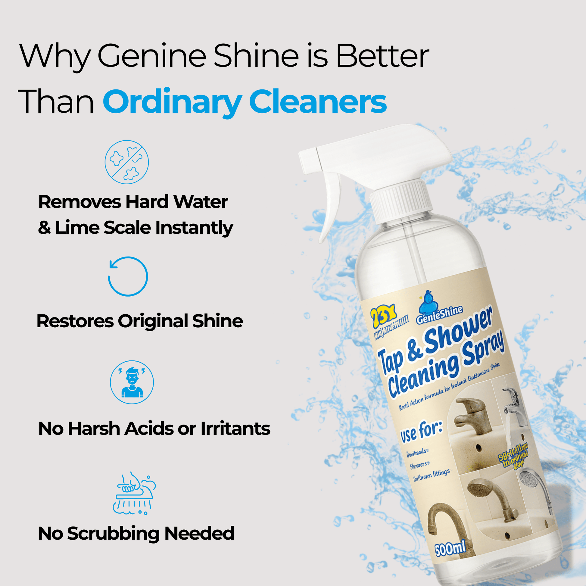 Tap & Shower Cleaner Spray | 500ML - GenieShine